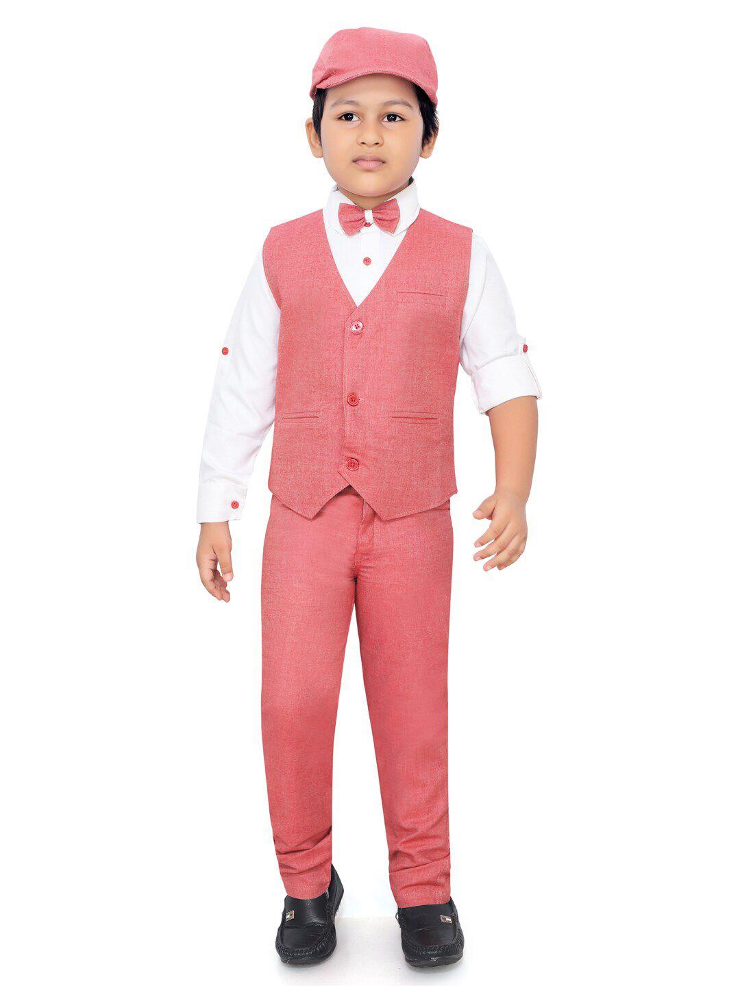rikidoos boys red & white pure cotton shirt with trousers