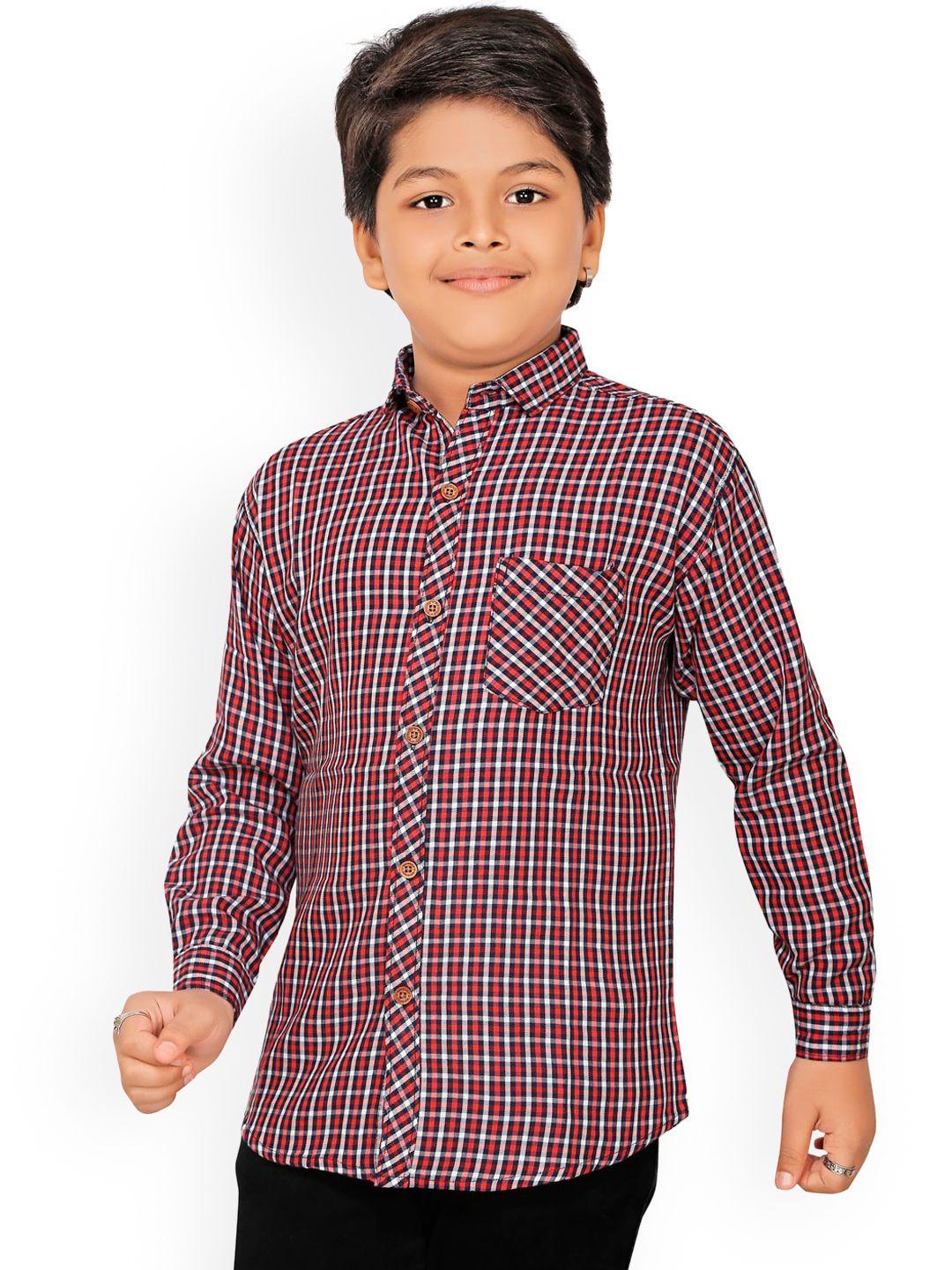 rikidoos boys red opaque checked casual shirt