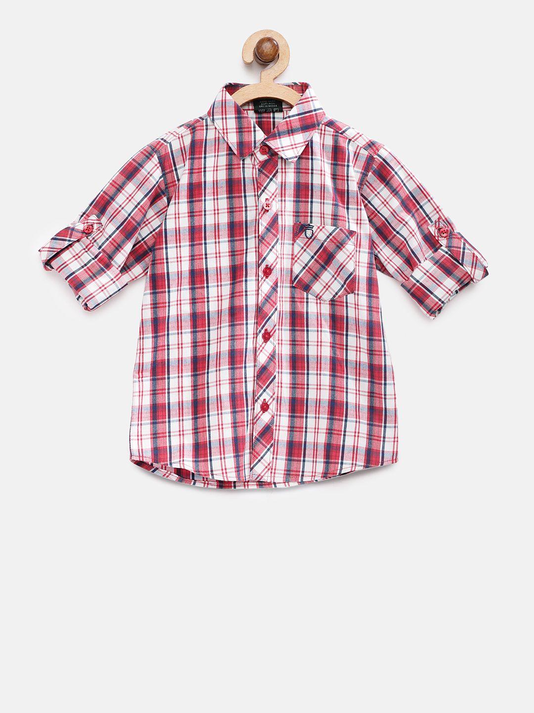 rikidoos boys red regular fit checked casual shirt