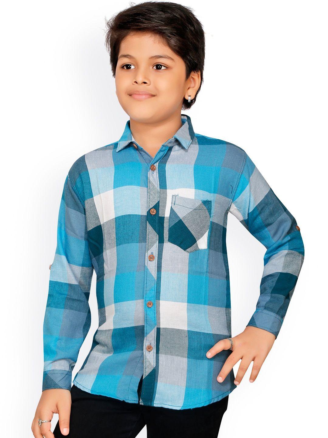 rikidoos boys turquoise blue opaque checked casual shirt