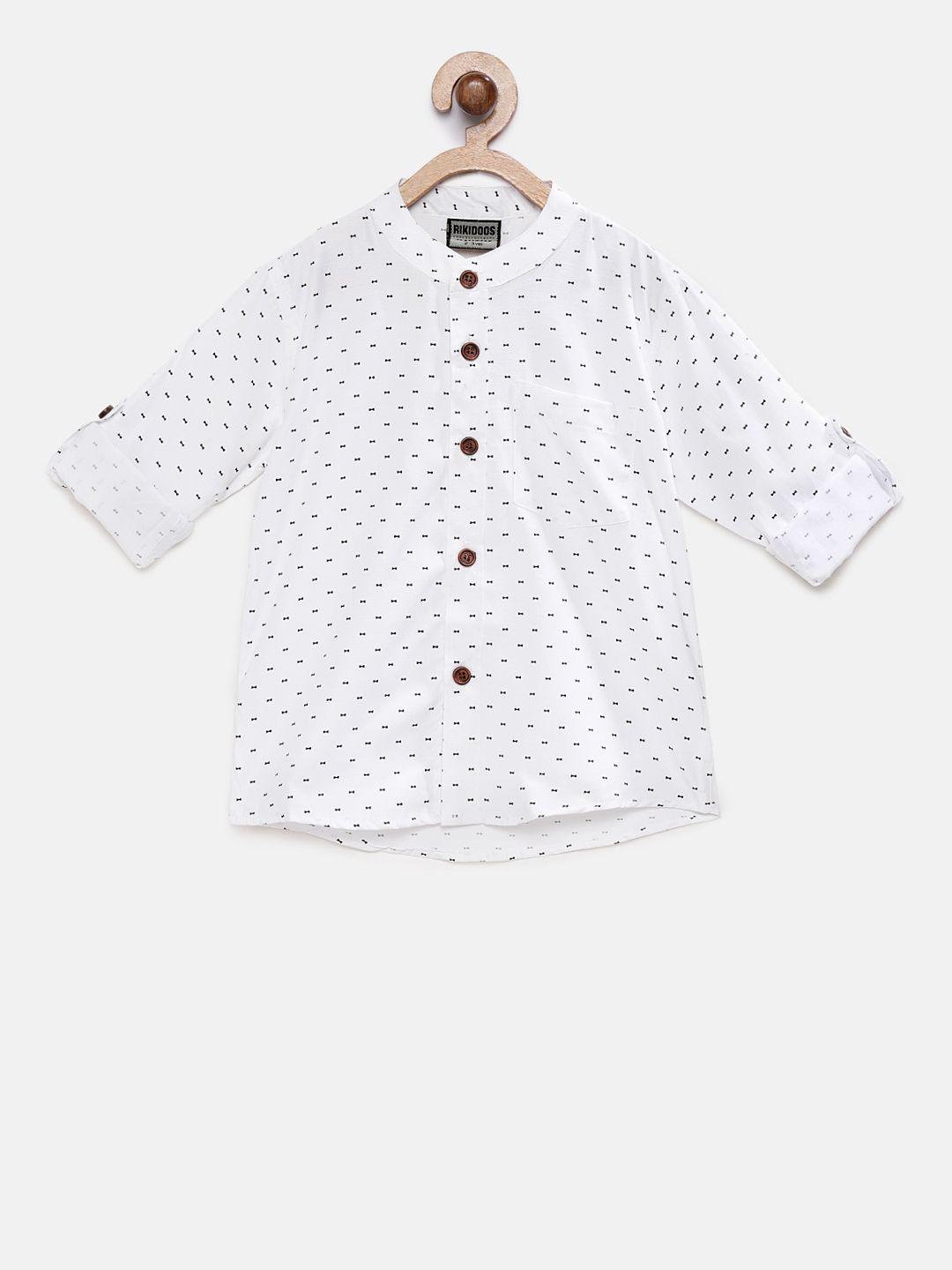 rikidoos boys white & black regular fit printed casual shirt
