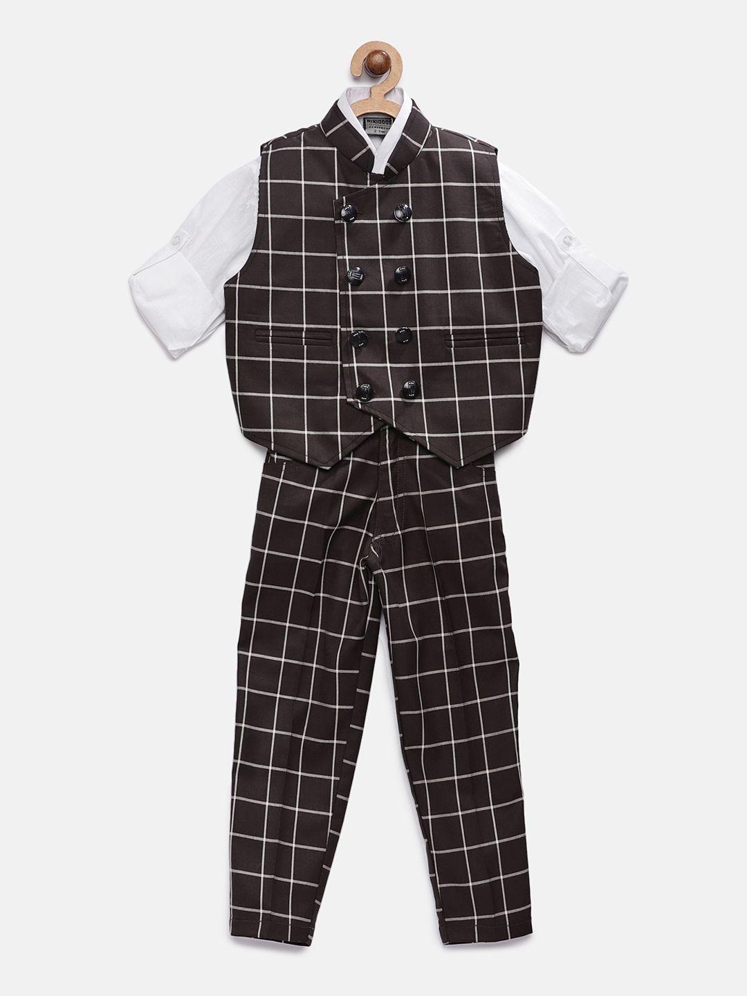 rikidoos boys white & black solid shirt with trousers