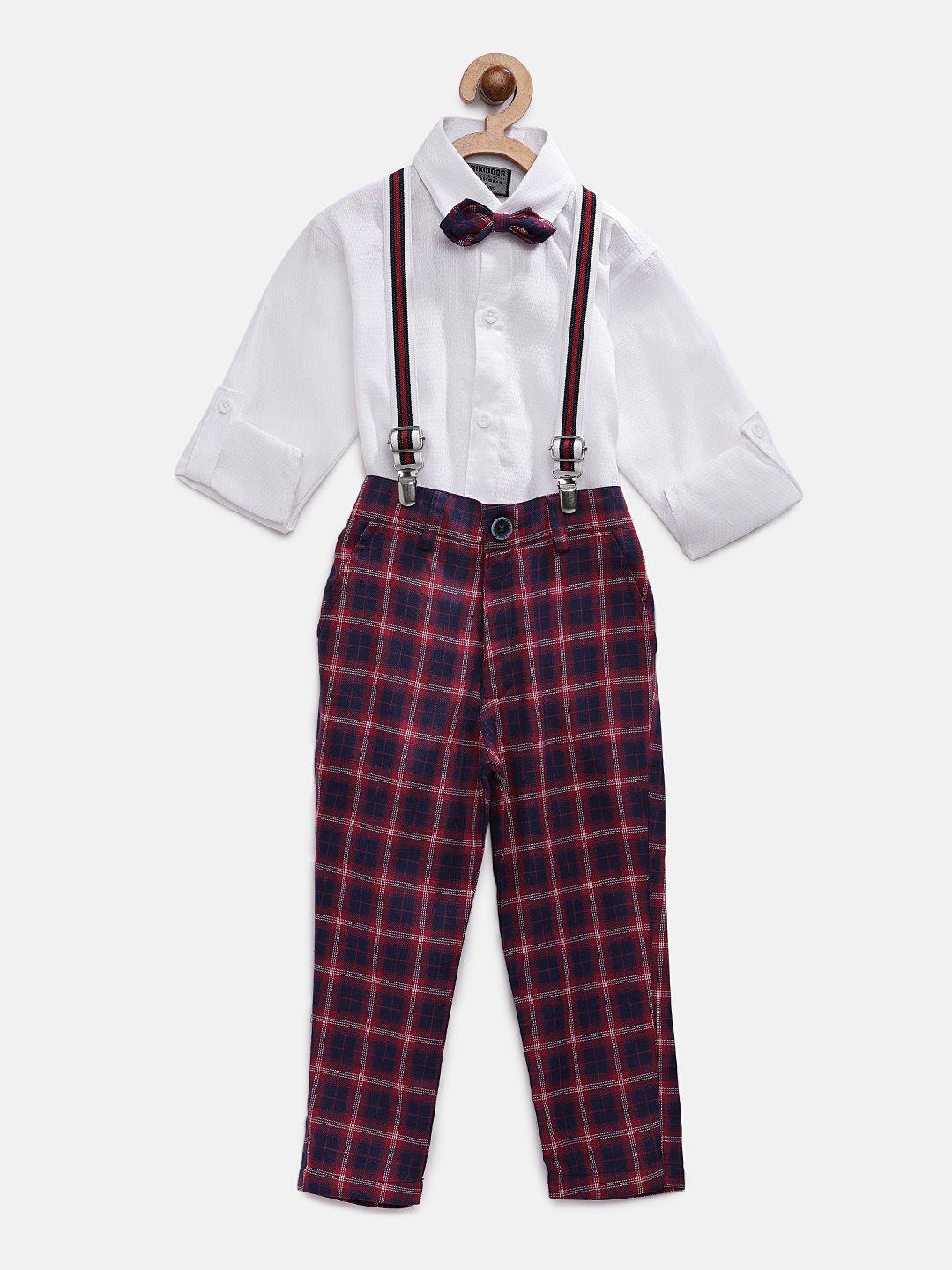 rikidoos boys white & red solid shirt with trousers