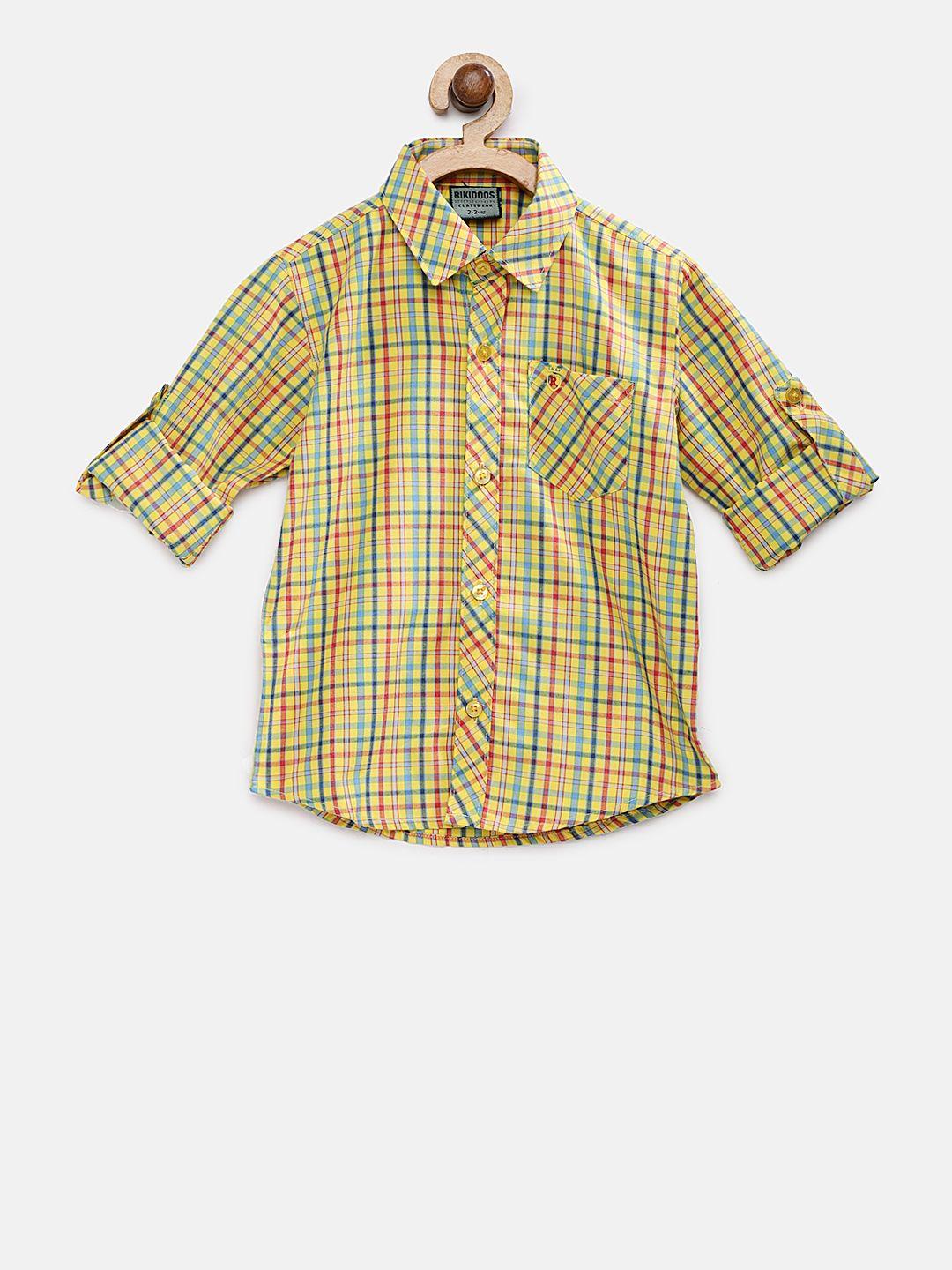 rikidoos boys yellow checked shirt