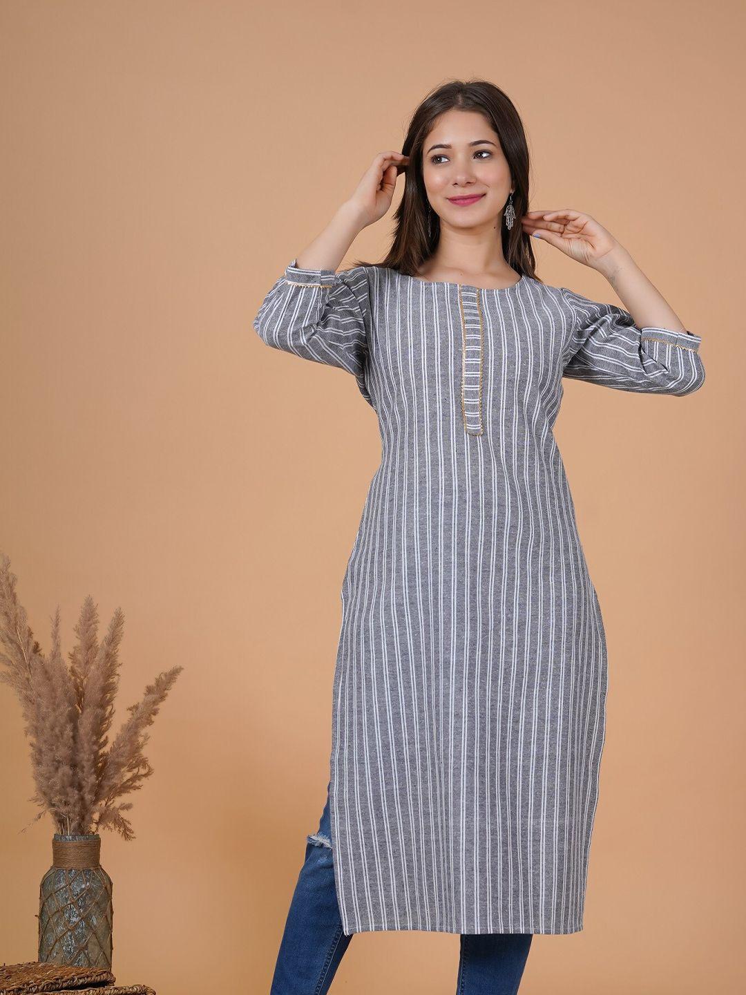 rimeline striped cotton straight kurta