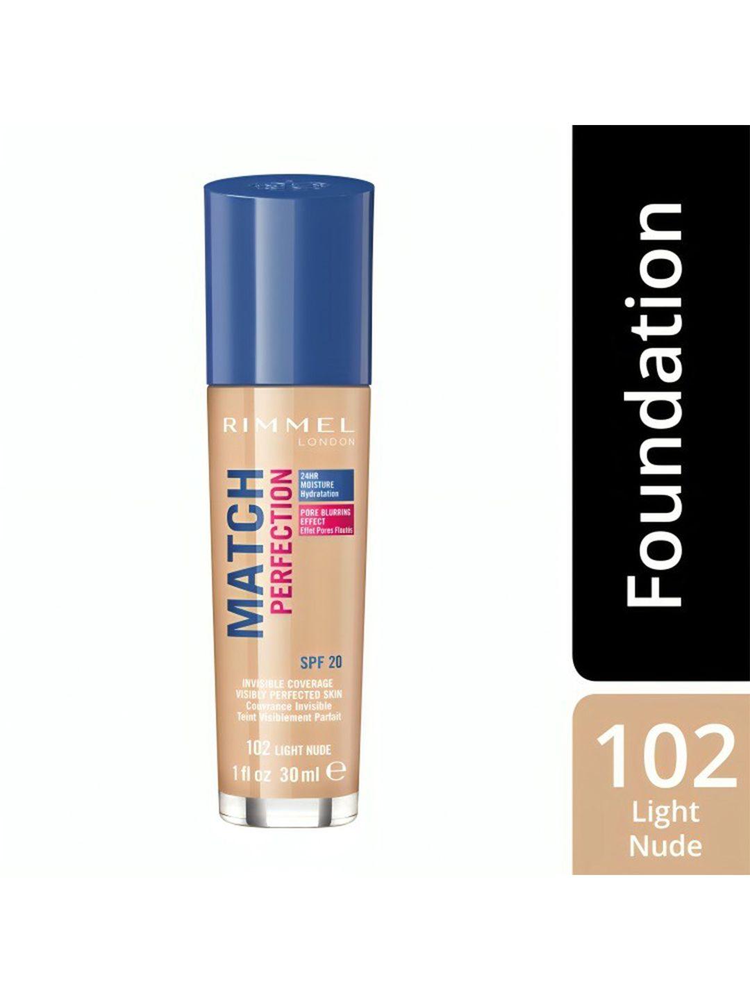 rimmel london match perfection spf 20 foundation 30 ml - light nude 102