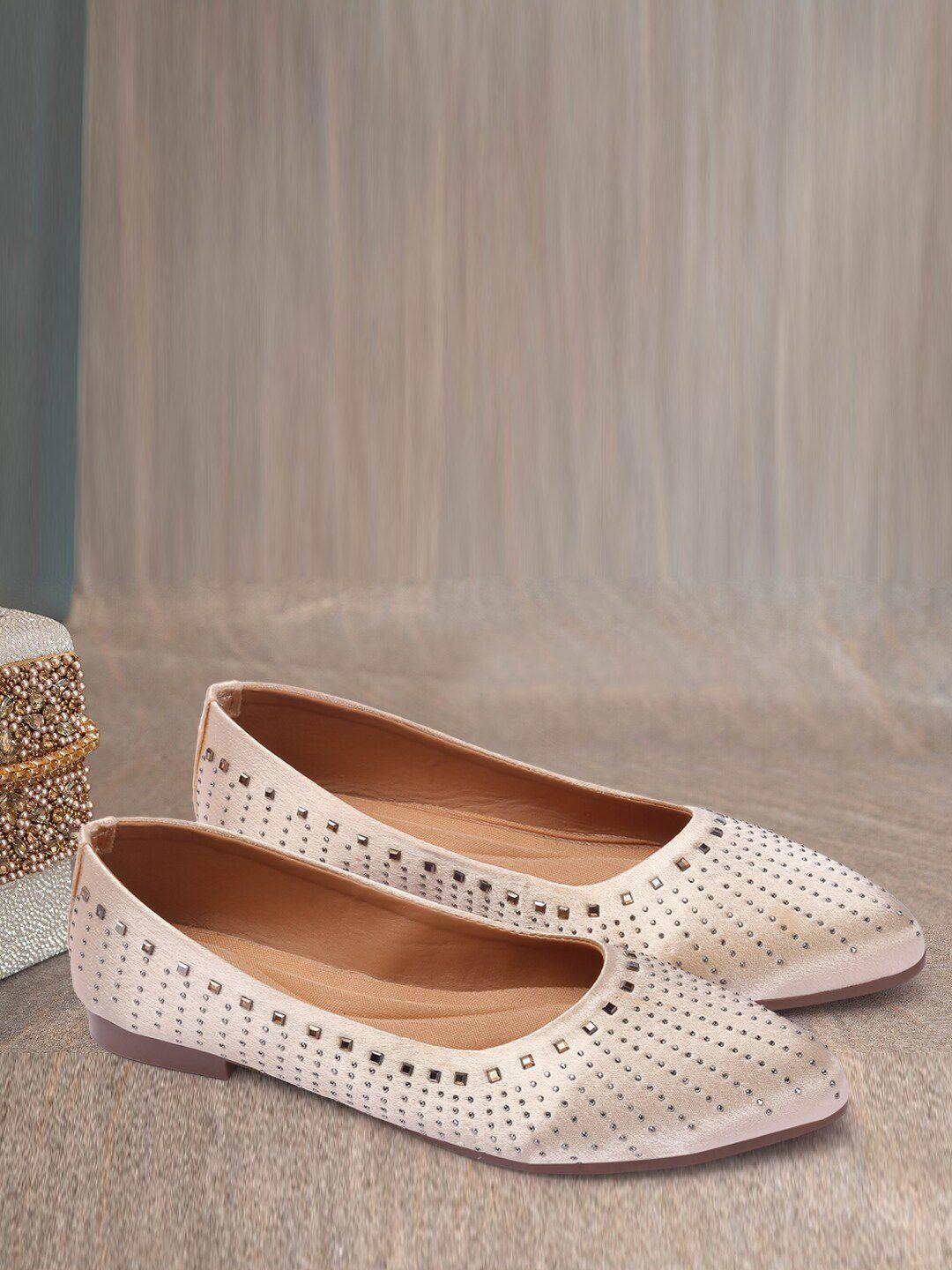 rindas women beige studded ballerina flats