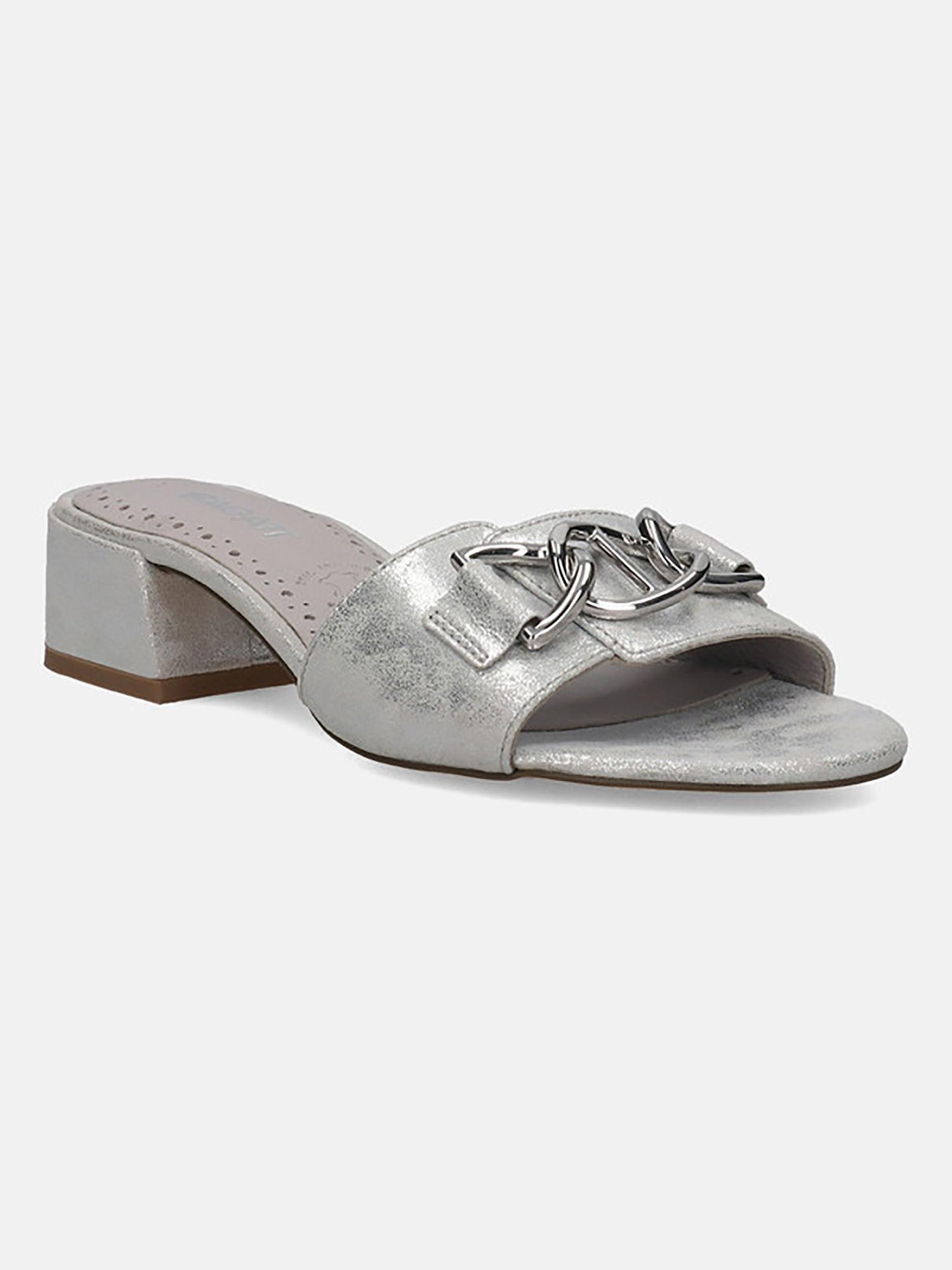 ring silver leather womens sandals