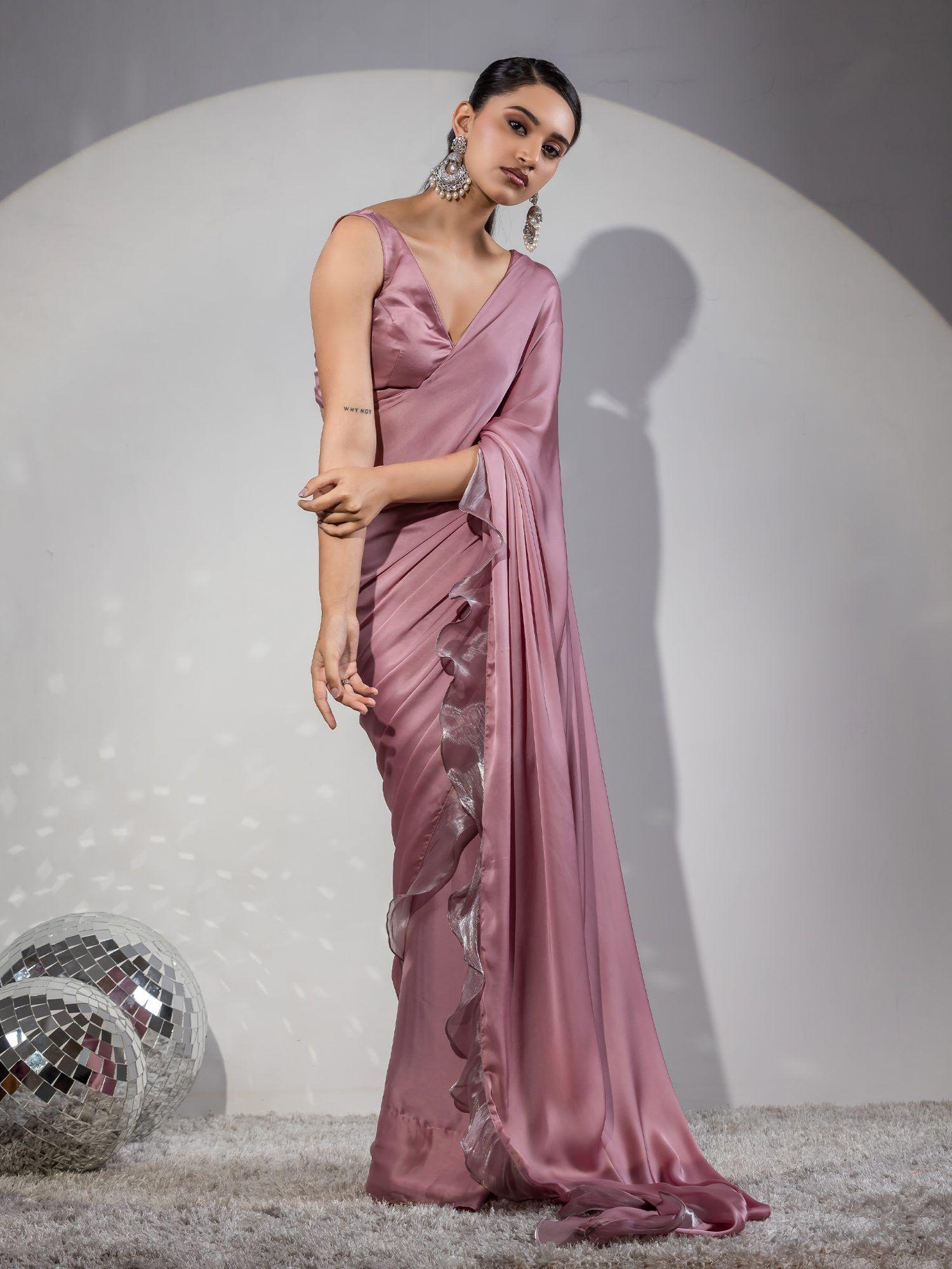 rise above blush pink ruffle saree