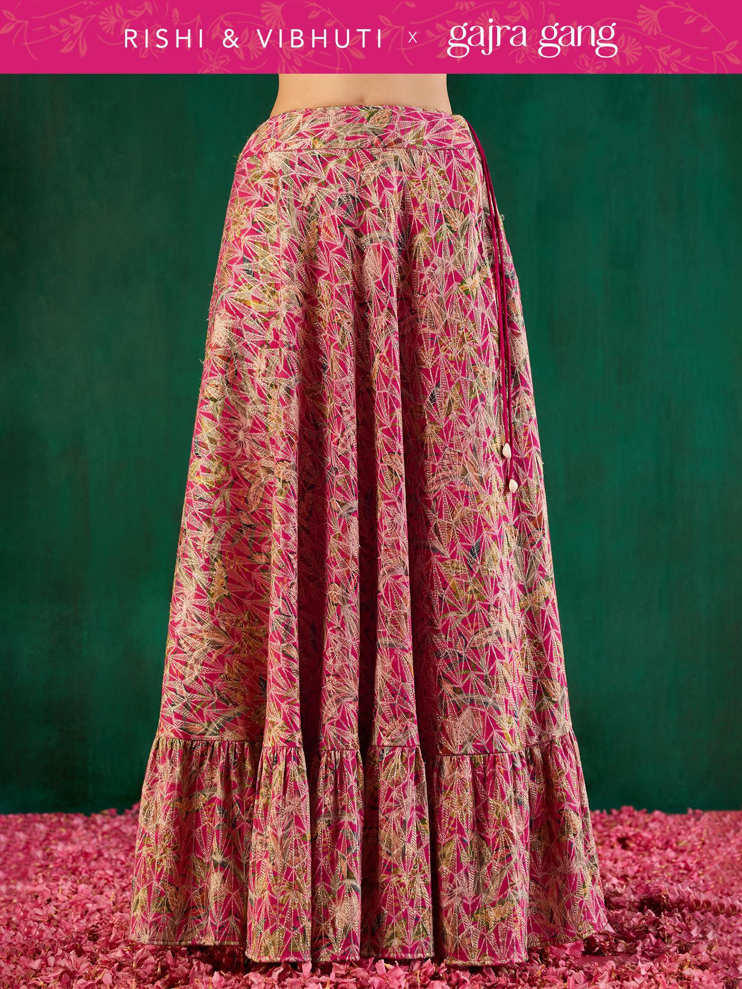 rishi vibhuti pink printed tiered ethnic skirt ggrvskt01