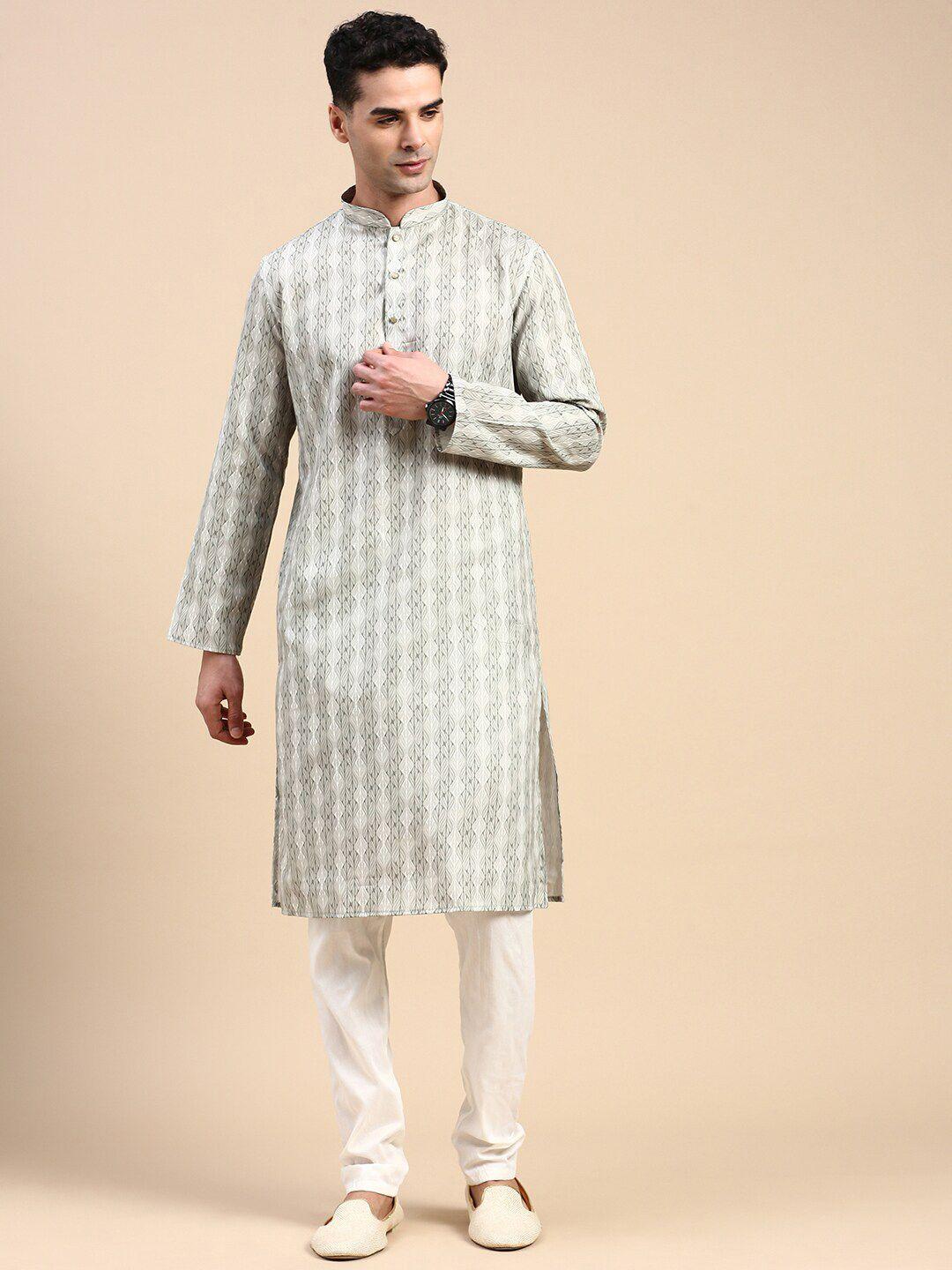 rishika ethnic motifs print mandarin collar straight kurta with pyjama