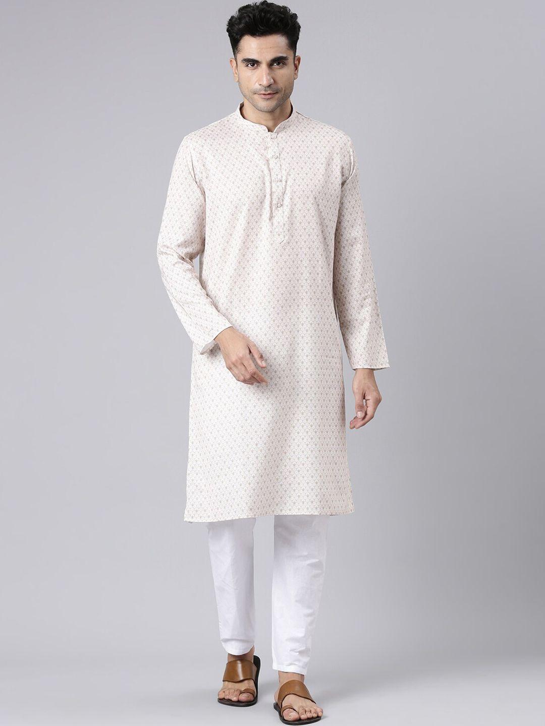rishika ethnic motifs printed pure cotton kurta with pyjamas