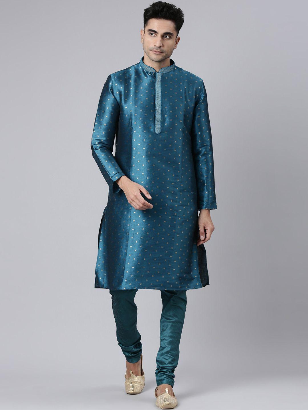 rishika ethnic motifs woven design thread work mandarin collar straight kurta