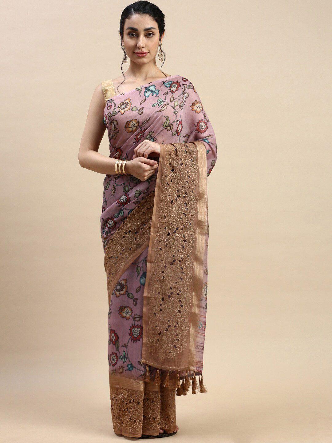 rishika floral print embroidered pure silk chanderi saree