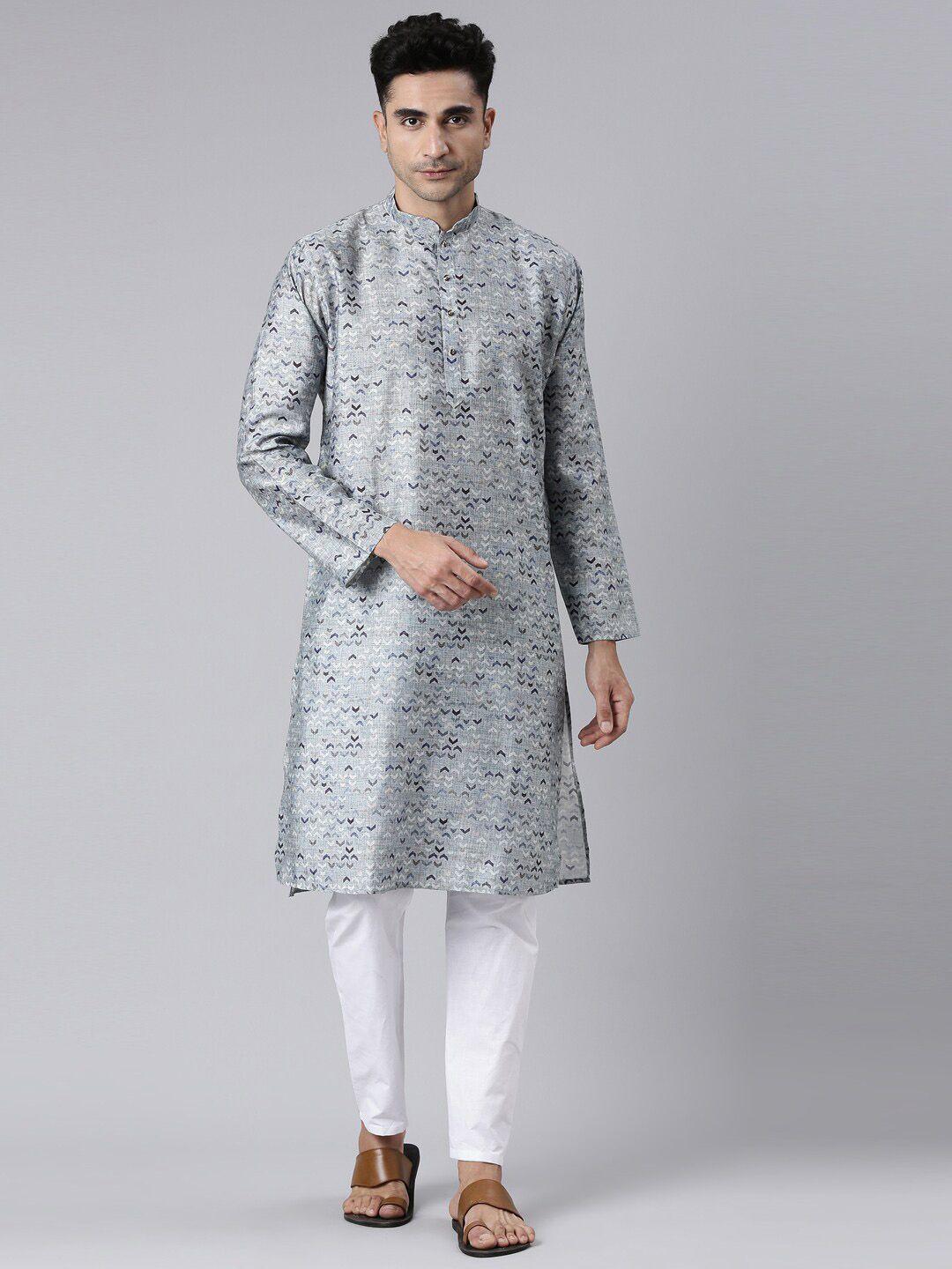 rishika printed pure cotton mandarin collar kurta with churidar