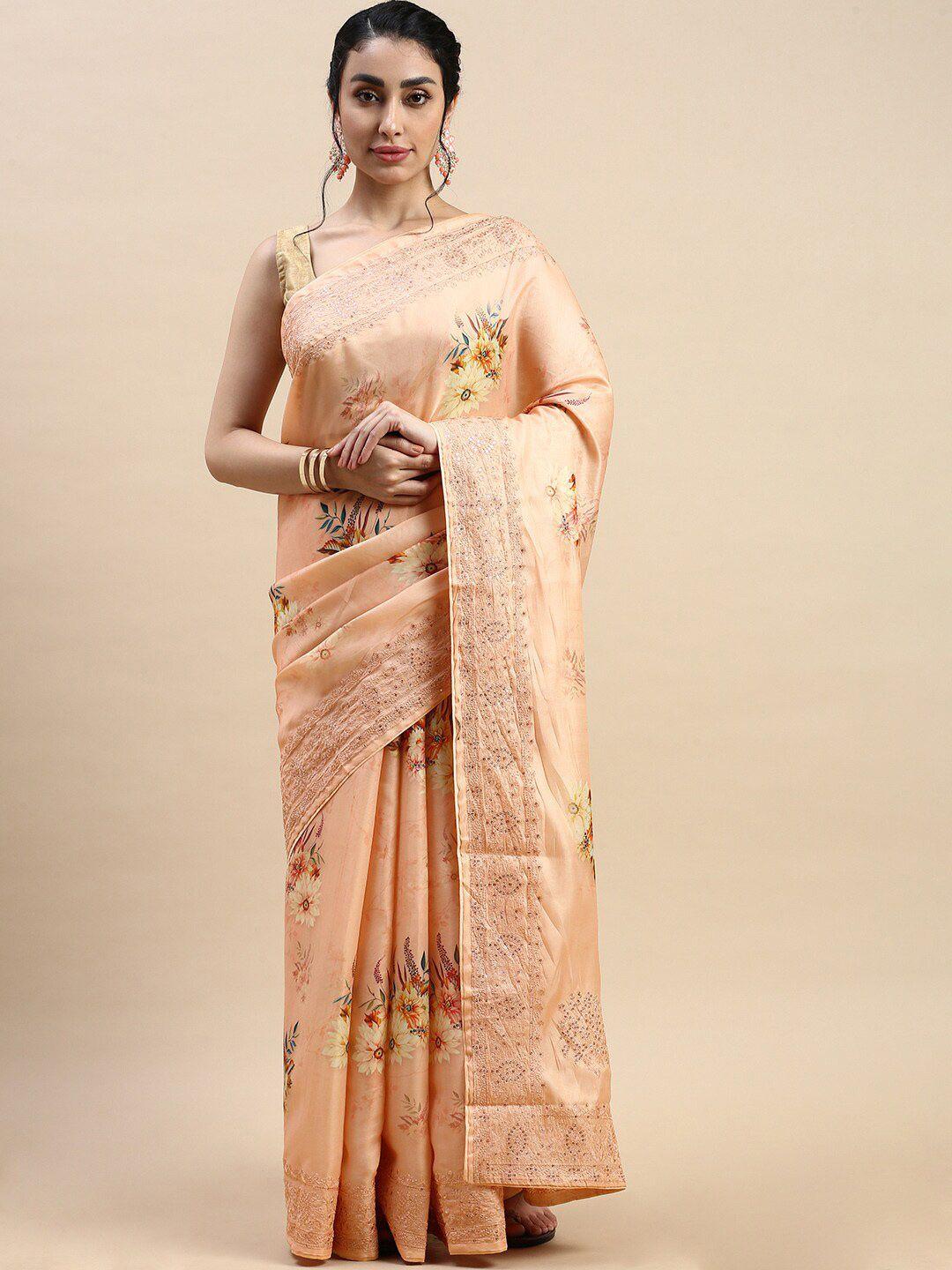 rishika floral prined embroidered chanderi saree