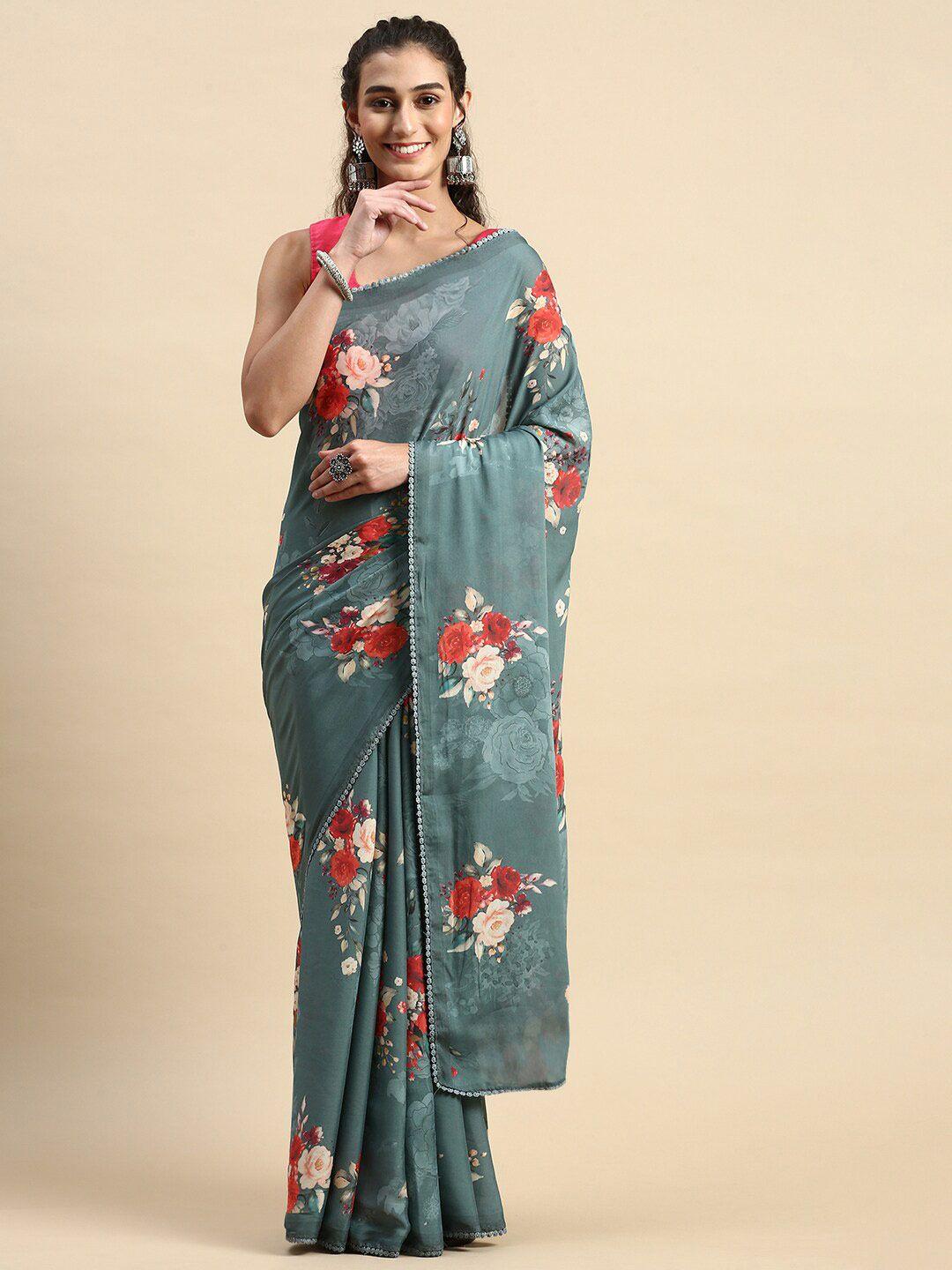 rishika floral print poly georgette chanderi saree