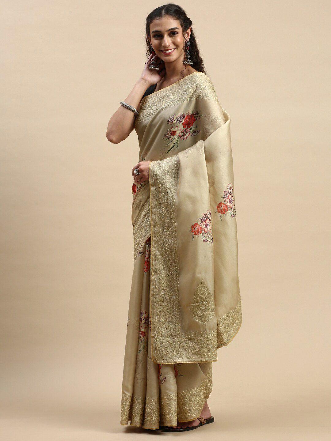 rishika floral printed embroidered chanderi saree