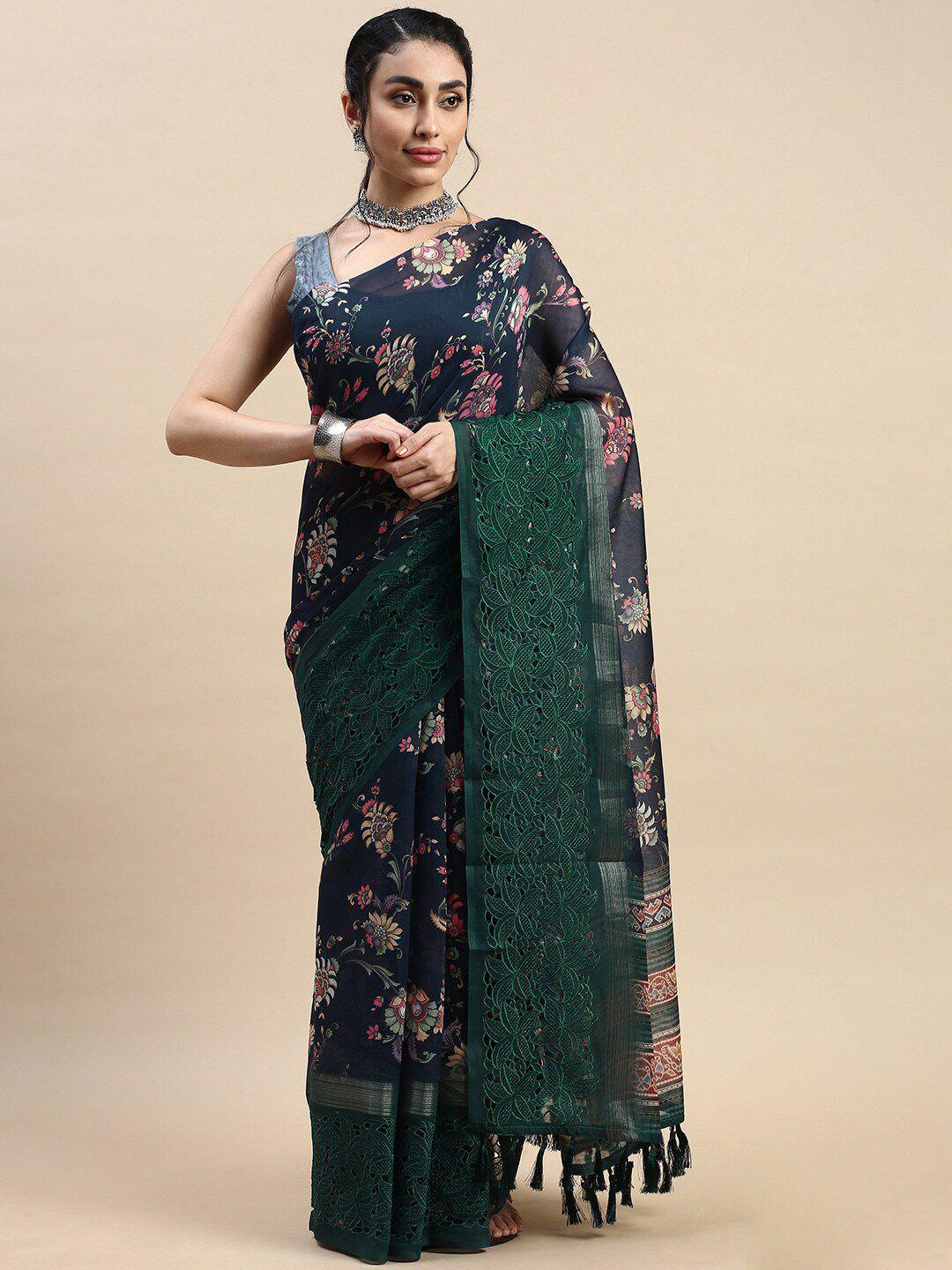 rishika floral printed pure silk chanderi saree