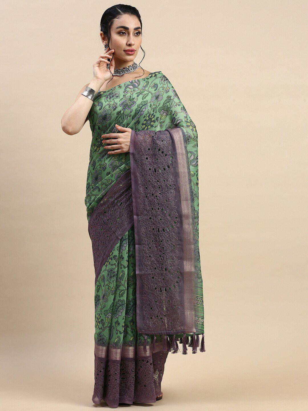 rishika floral printed zari chanderi saree