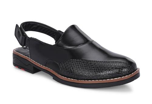 rising wolf black men's ethnic synthetic leather peshawari slip on shoes for wedding|party|occasions|fashion|stylish|outdoor|lightweight|shoes with airmix sole