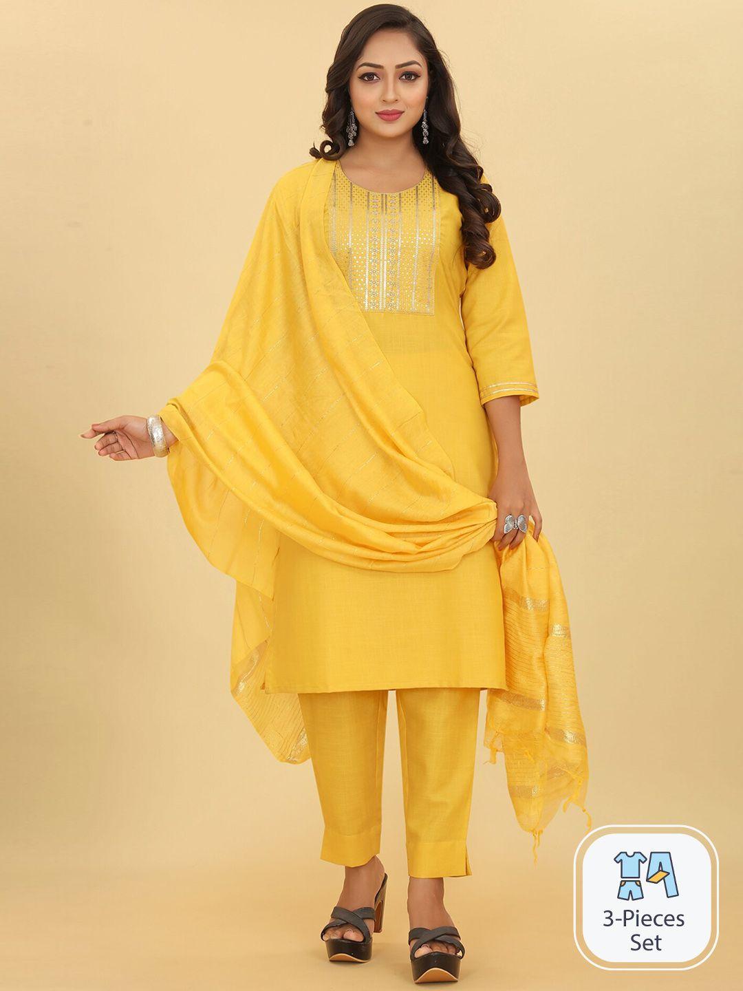 riti floral embellished kurta with trousers & dupatta