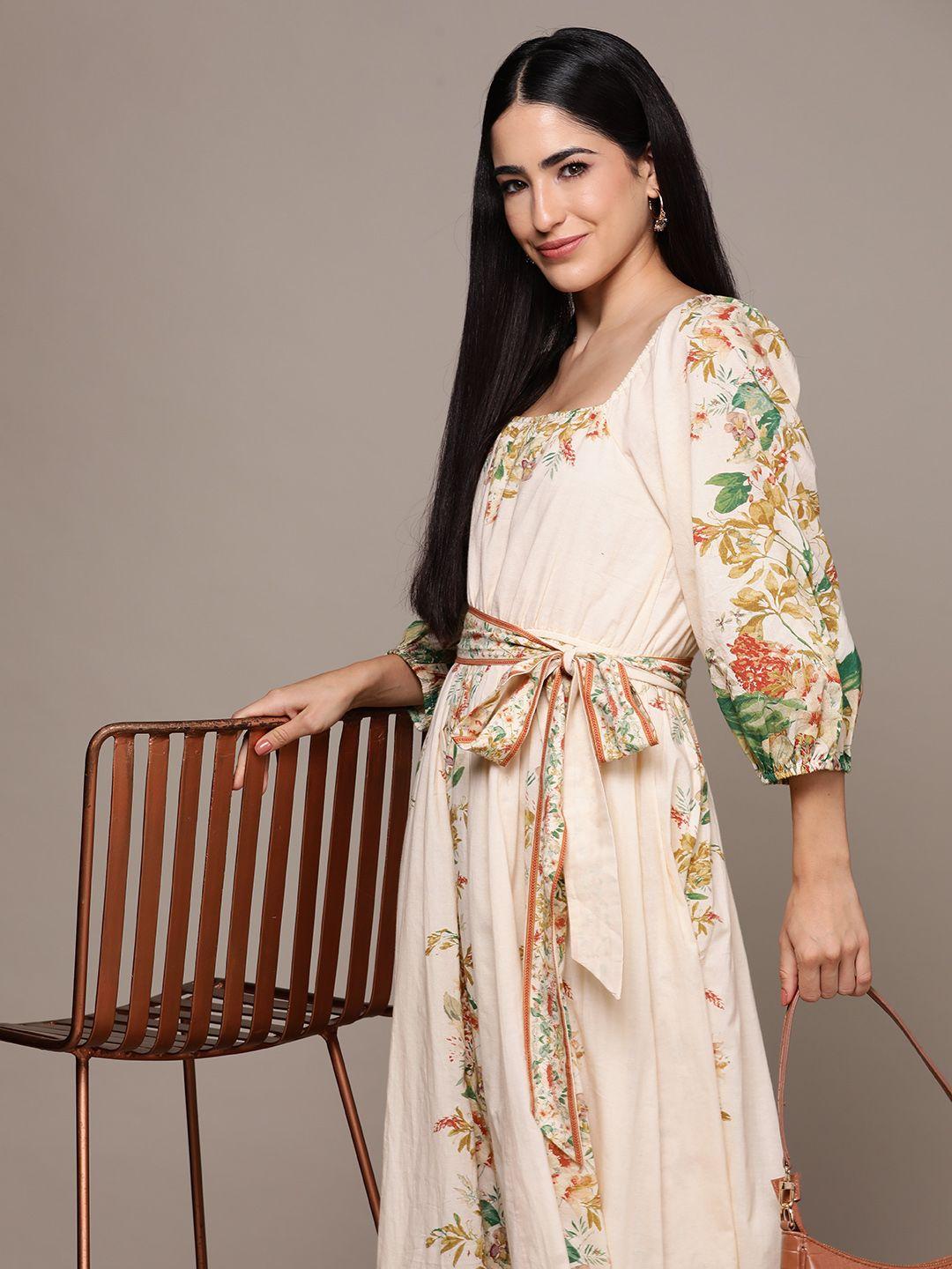 ritu kumar floral print bishop sleeve a-line maxi dress