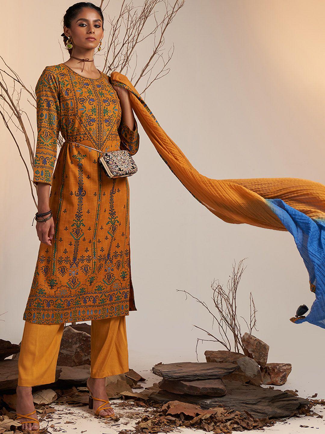 ritu kumar women ethnic motifs printed kurta trousers with dupatta
