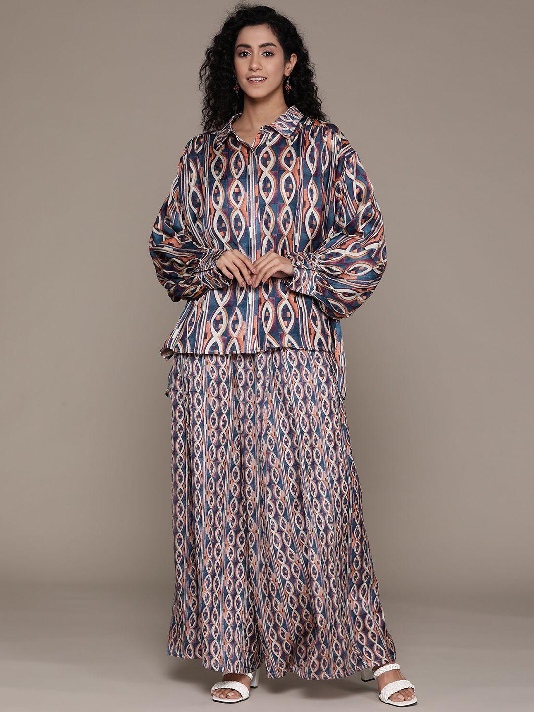 ritu kumar women geometric print shirt with palazzo co-ords sets