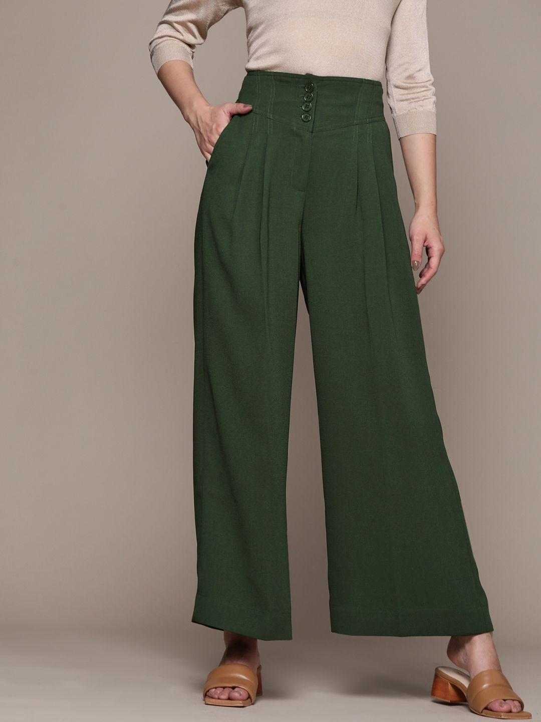 ritu kumar women green parallel trousers