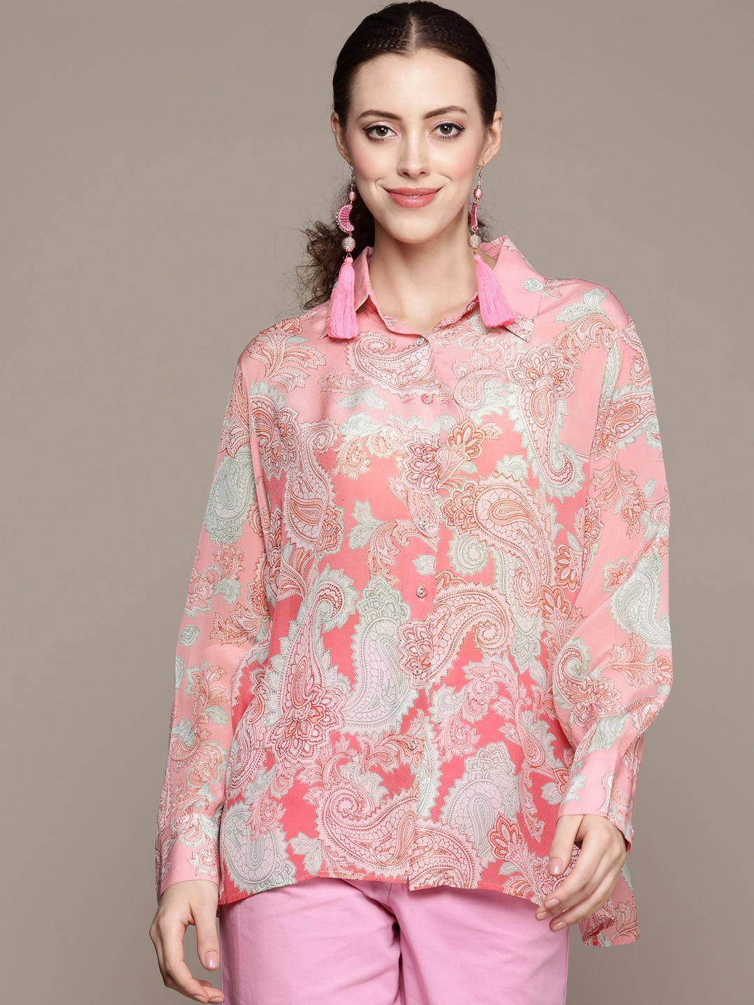 ritu kumar women pink printed casual shirt