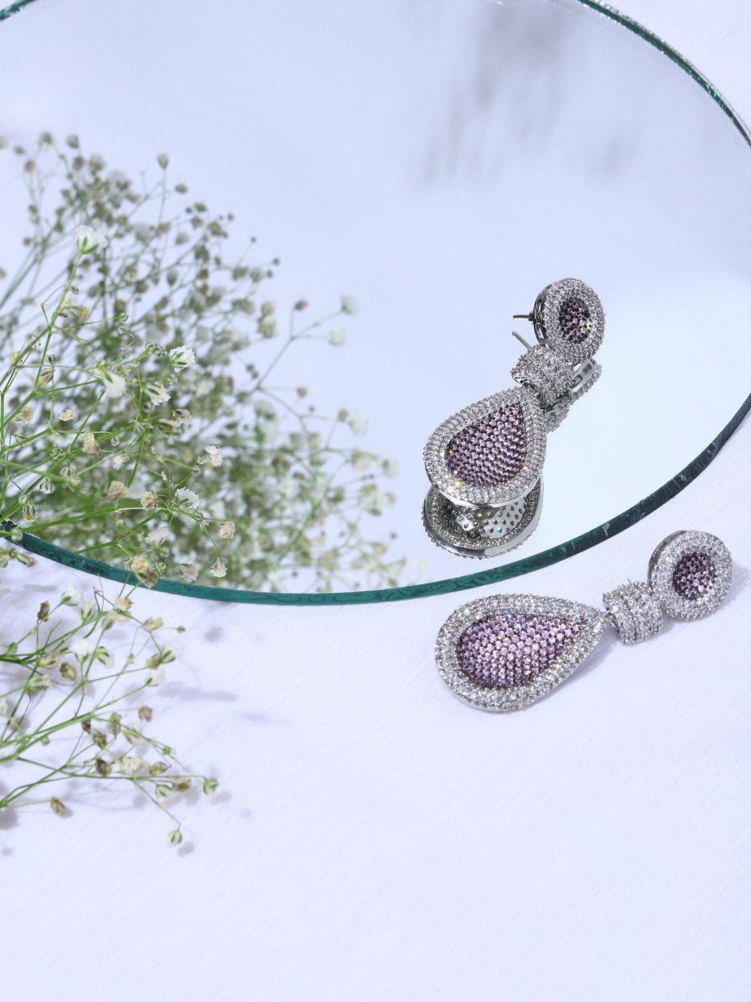 ritu singh silver-toned contemporary drop earrings