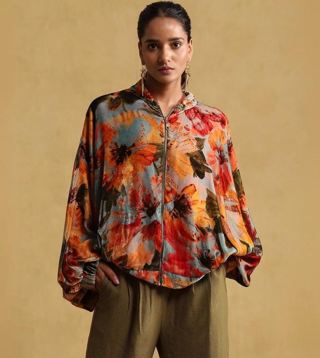 ritu kumar blue floral print jacket