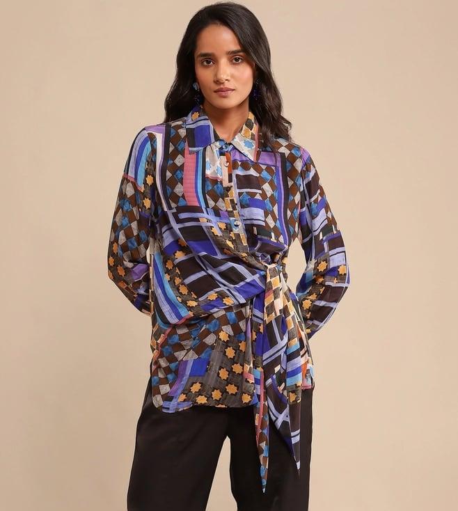 ritu kumar blue geometric print shirt