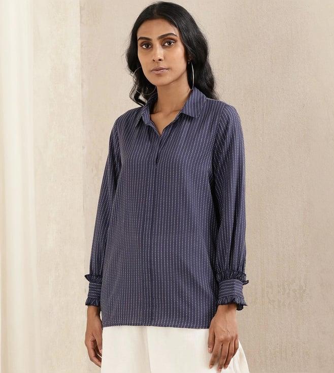 ritu kumar blue stripe cotton shirt