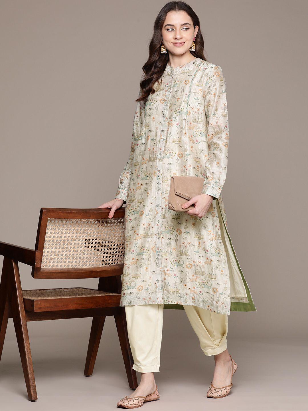 ritu kumar ethnic motifs print chanderi kurta with salwar