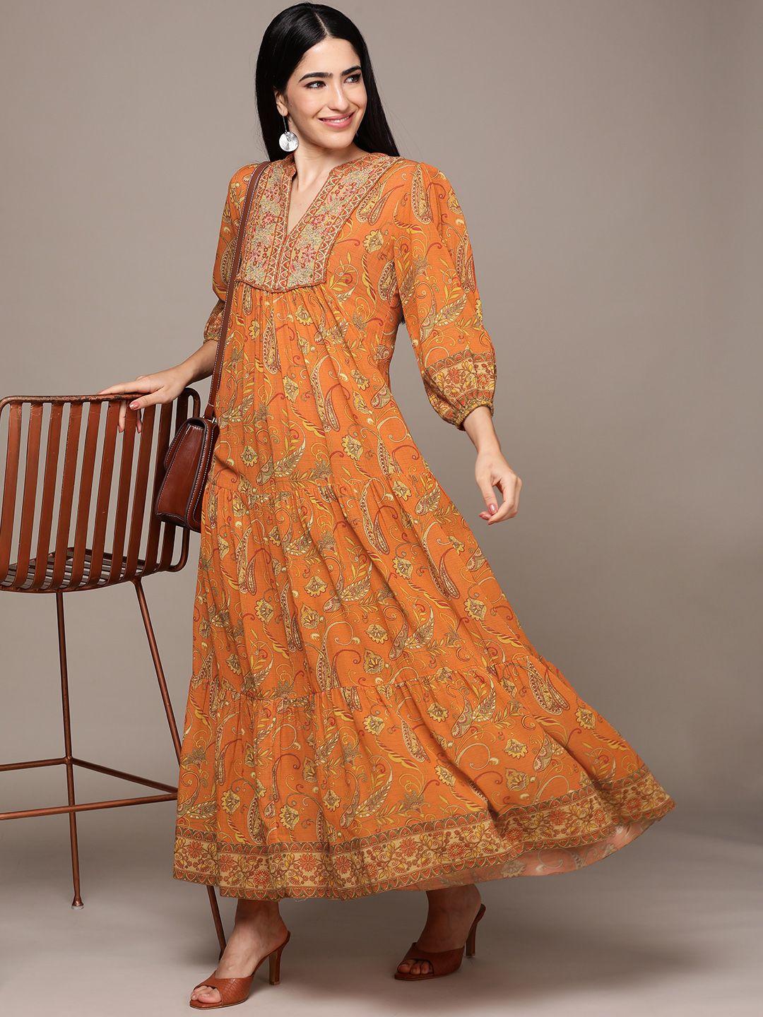 ritu kumar floral print bishop sleeve ethnic a-line maxi dress