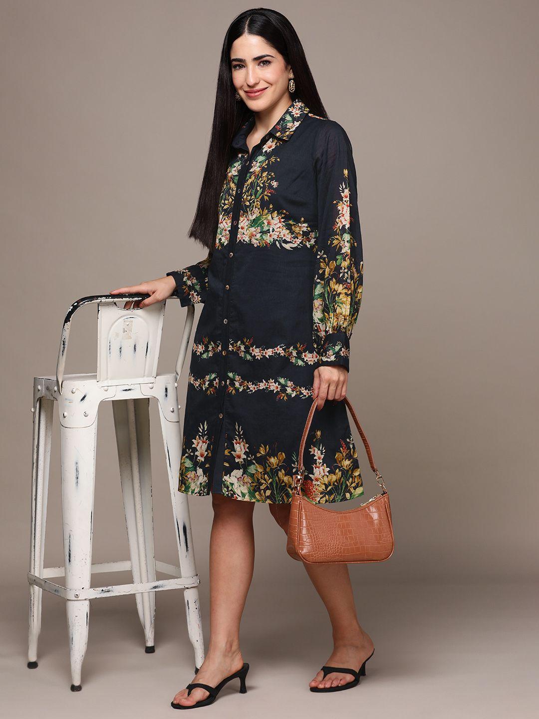 ritu kumar floral print off-shoulder shirt dress