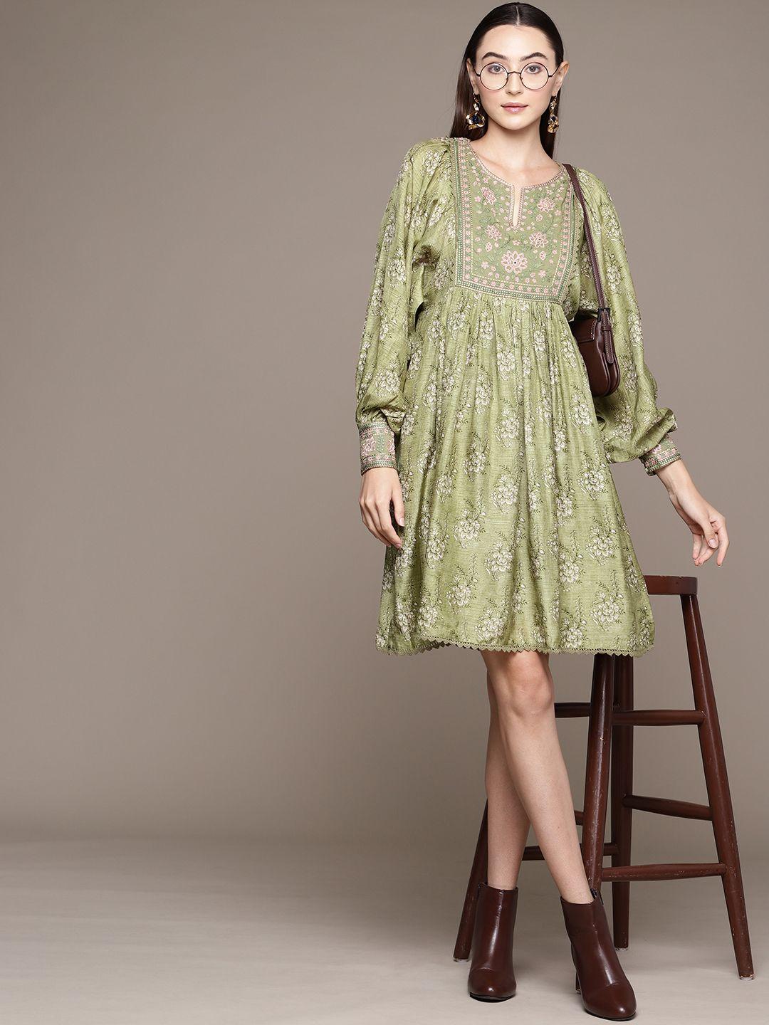 ritu kumar floral print puff sleeve a-line dress