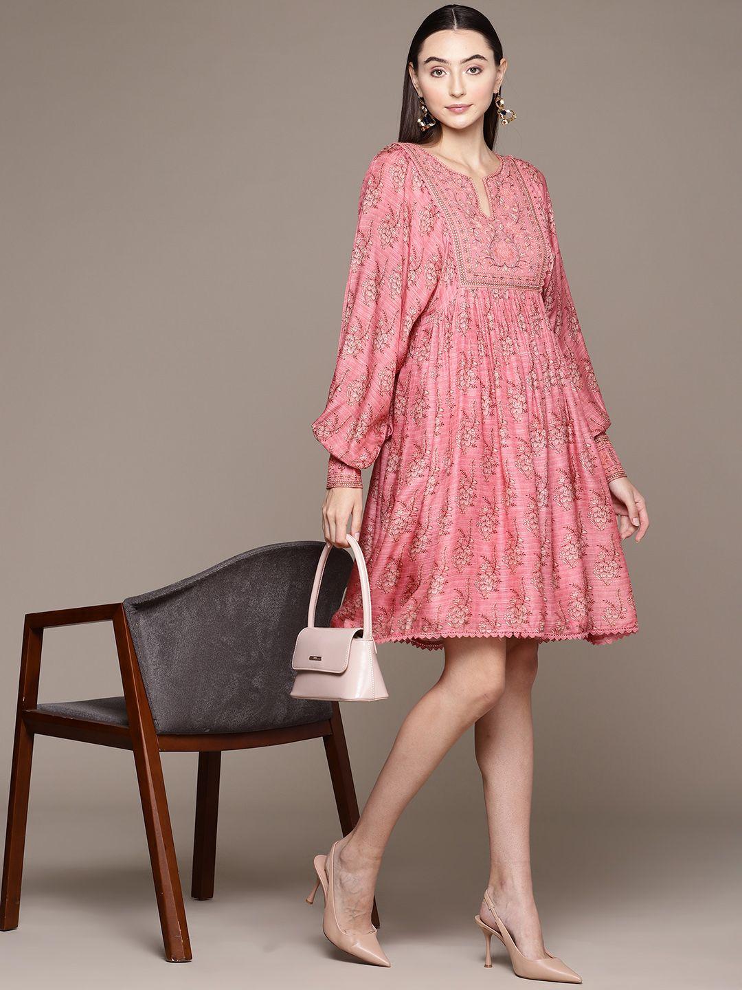 ritu kumar floral print puff sleeve a-line dress