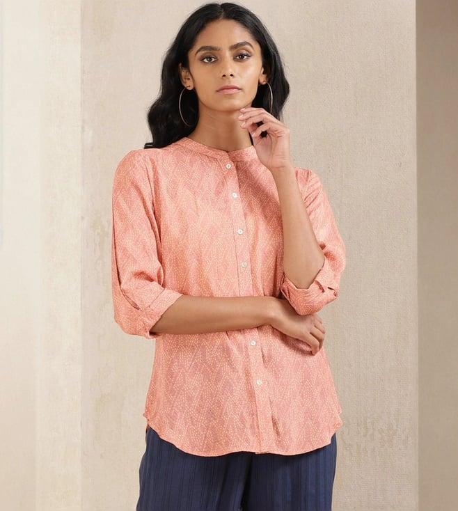 ritu kumar peach printed silk shirt