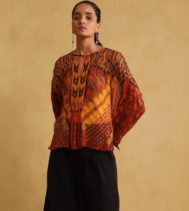 ritu kumar rust printed top