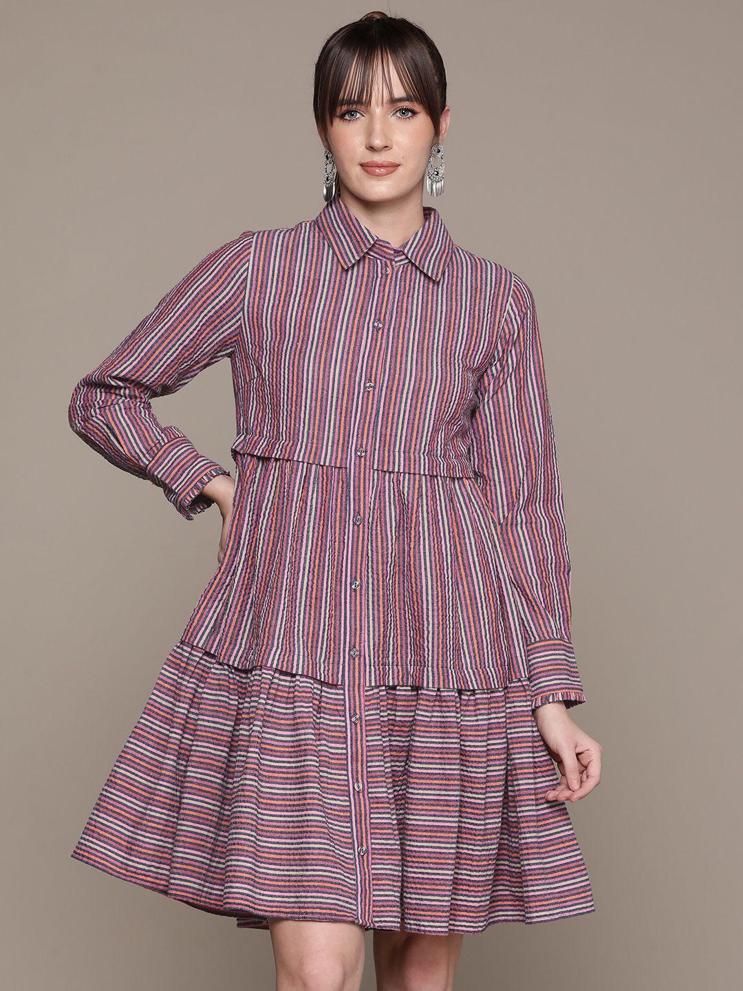 ritu kumar striped tiered shirt dress