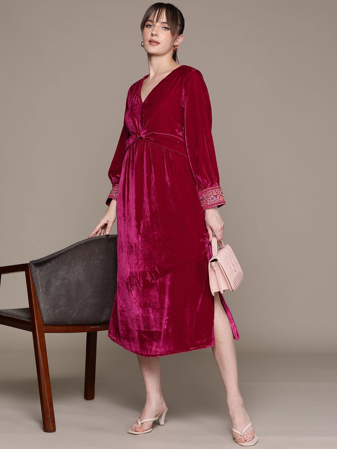 ritu kumar velvet a-line midi dress