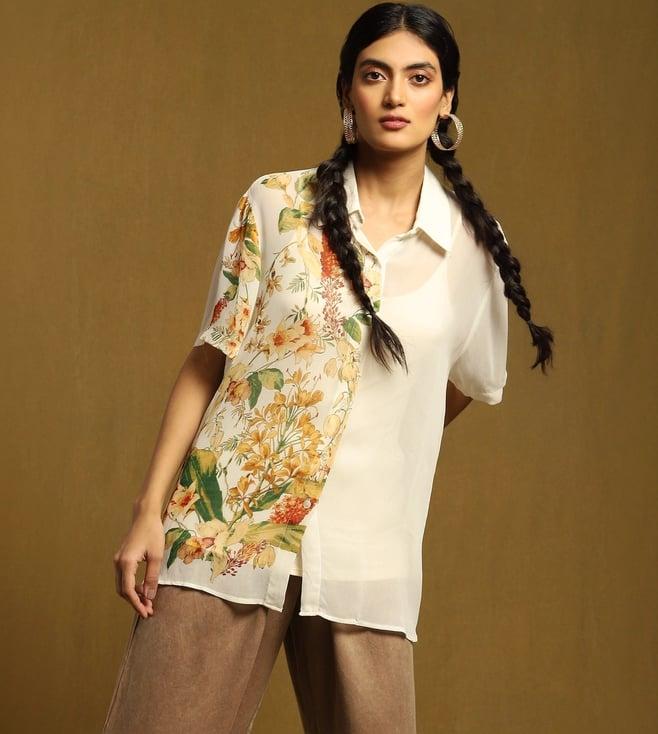 ritu kumar white botanic print shirt with inner