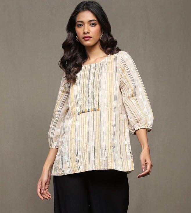 ritu kumar white moksh striped jacquard short top with camisole