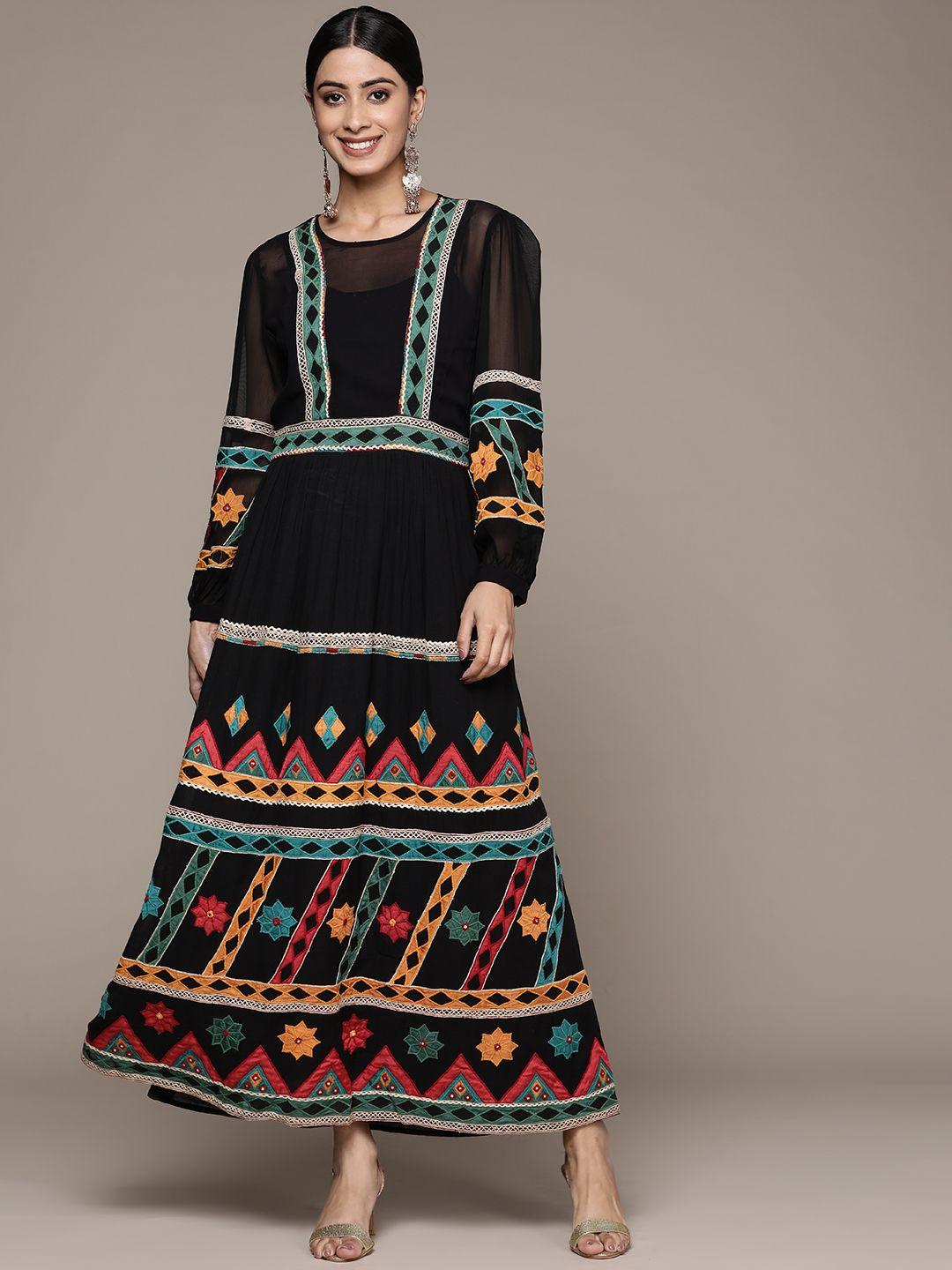 ritu kumar woman embroidered crepe ethnic a-line maxi dress
