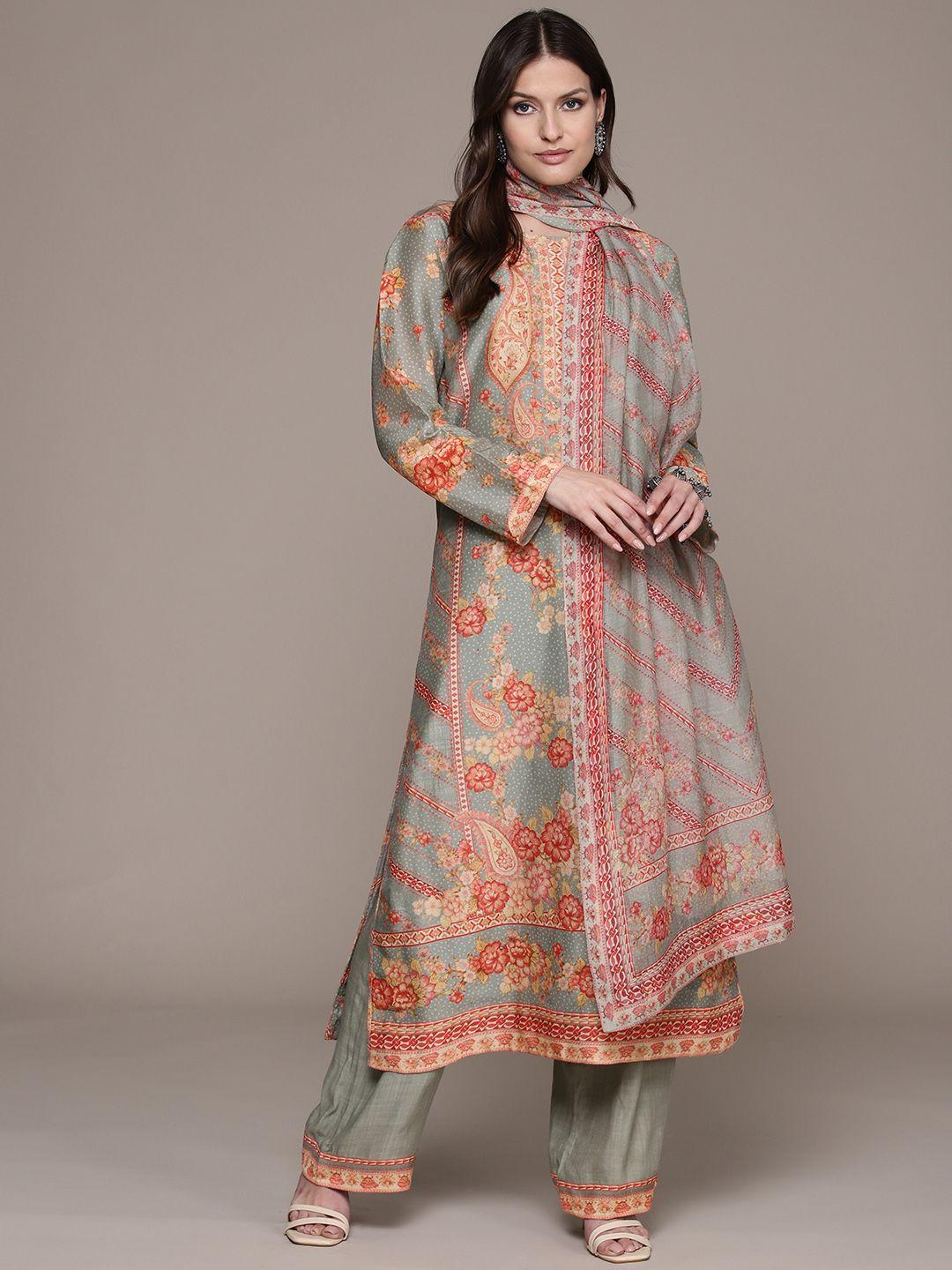 ritu kumar women ethnic motifs printed regular kurta with palazzos & with dupatta