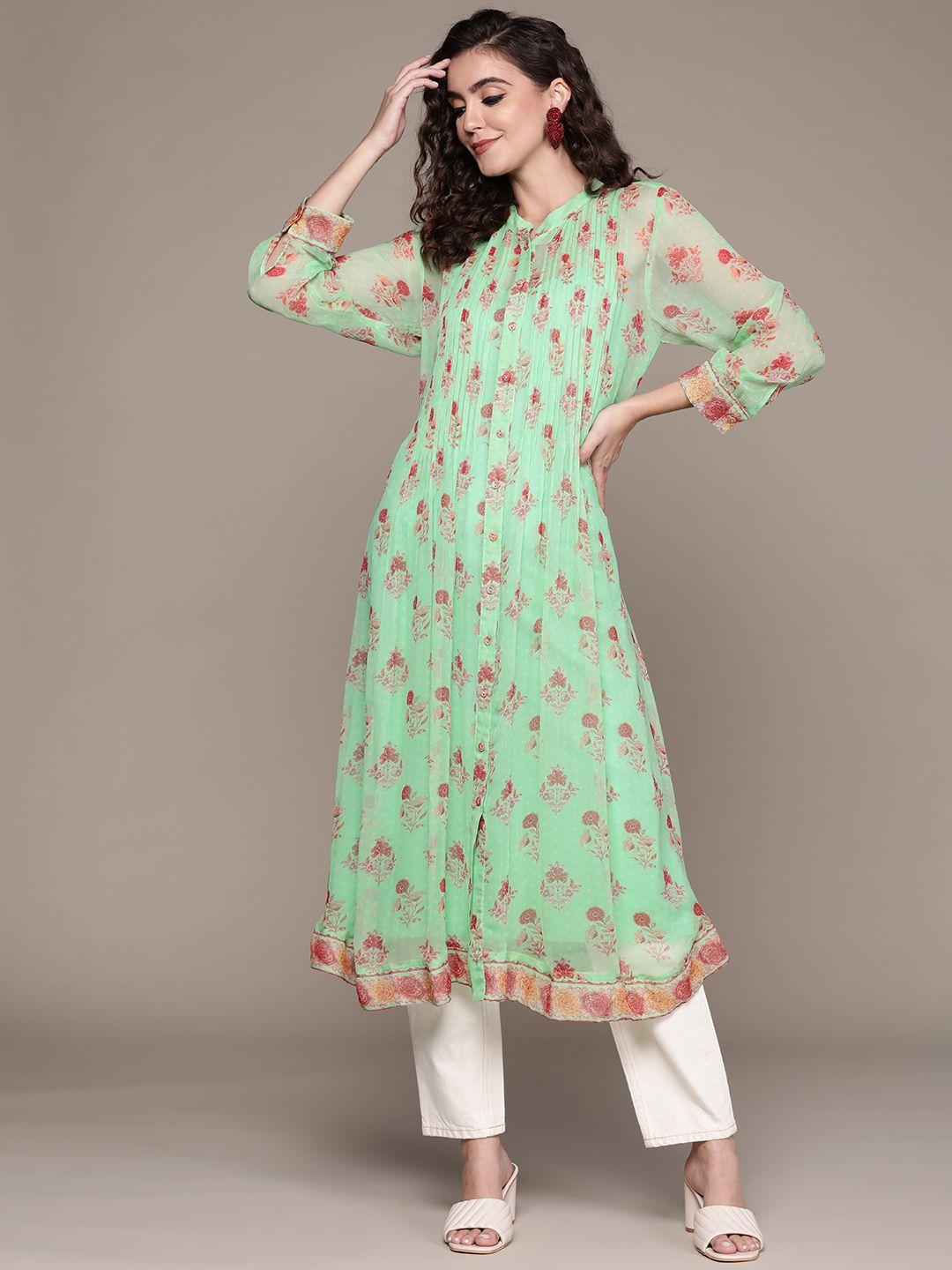 ritu kumar women green ethnic motifs printed kurta