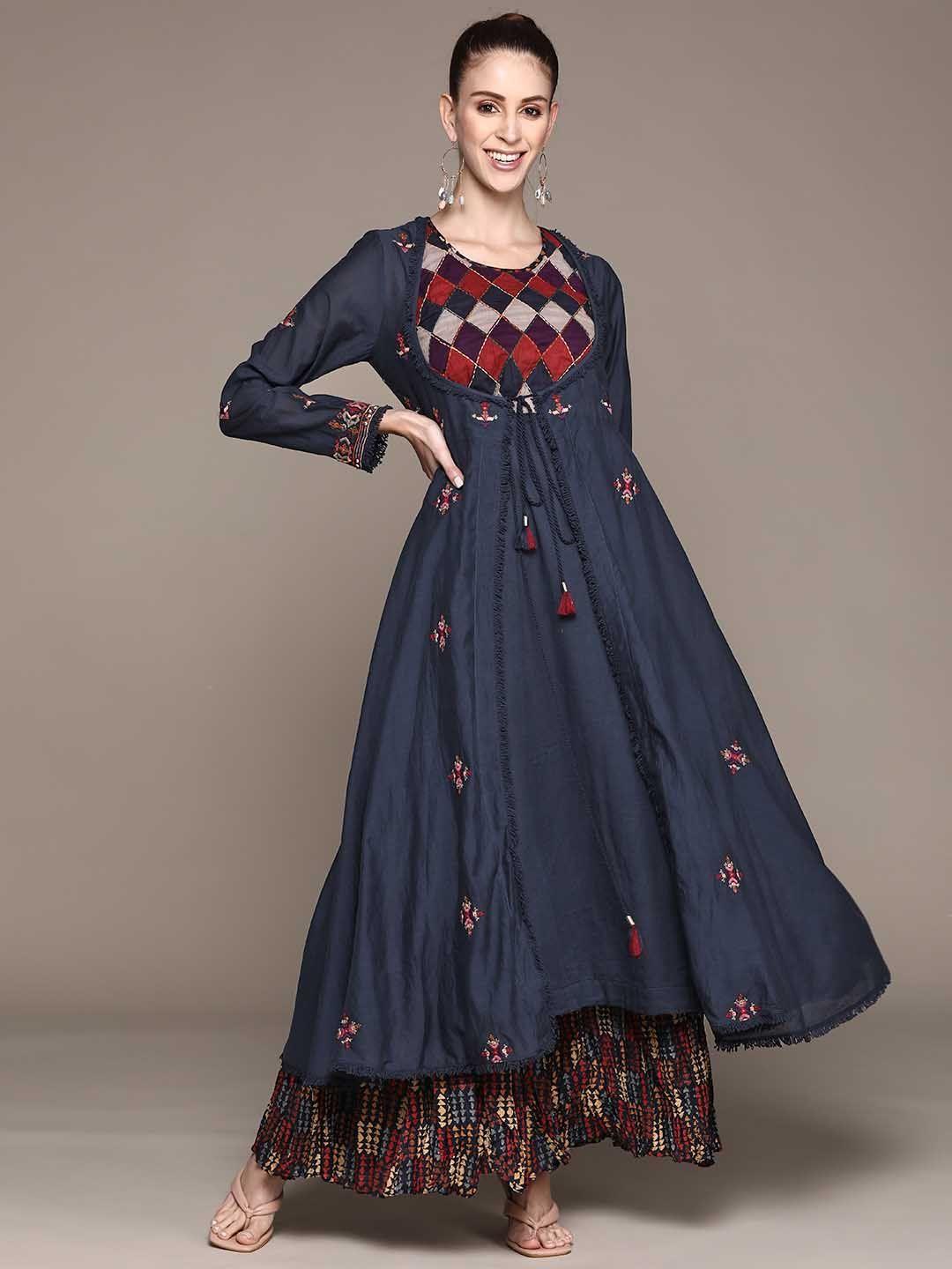 ritu kumar women navy blue kurta with palazzos